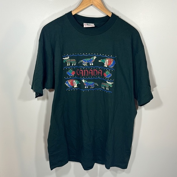 Quality Goods Canada T Shirt Tribal Print Forest Green Made in Canada XL‎ - Picture 3 of 6
